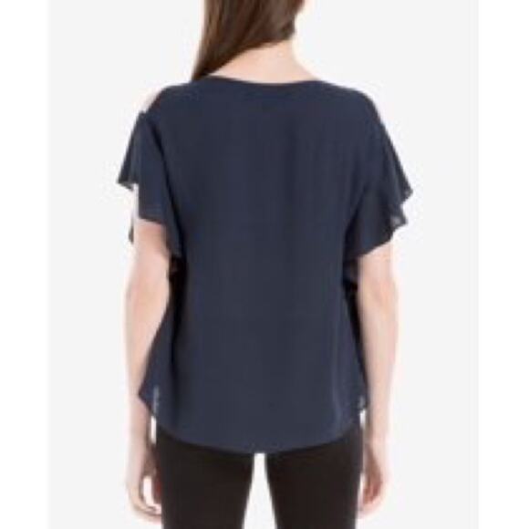 NEW Max Studio Flutter Sleeve Keyhole Blouse in Navy Blue - Picture 2 of 8